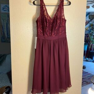 NWT AZAZIE Midi floral lace with chiffon cabernet colored midi dress chiffon for